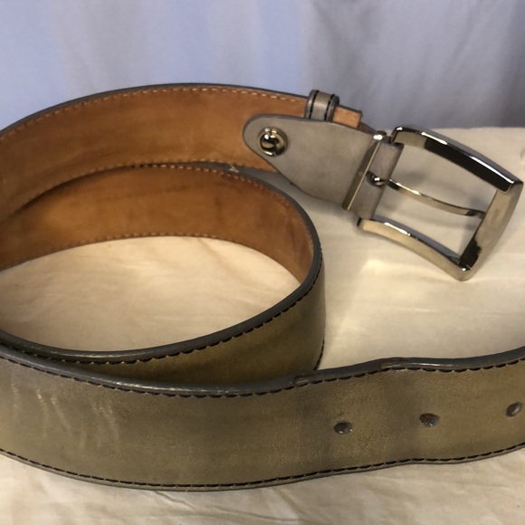 LINKS & KINGS green and gray genuine Italian leather men’s belt. Silver buckle. - Picture 15 of 16